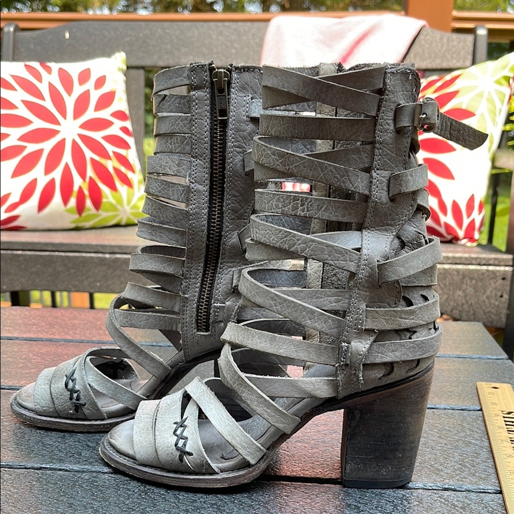 Gray Strappy Women's Heeled Sandals